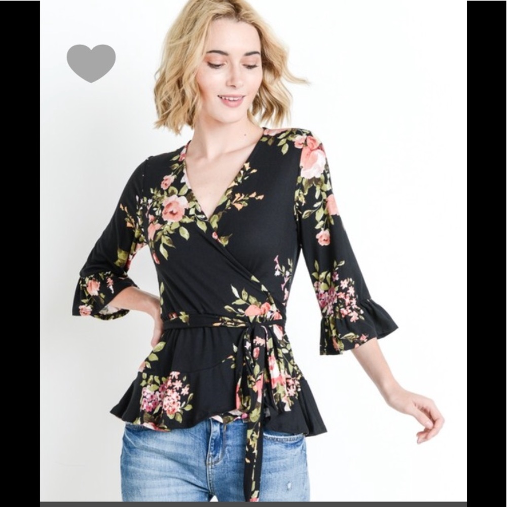 Jersey knit floral wrap top ( LAST ONE )